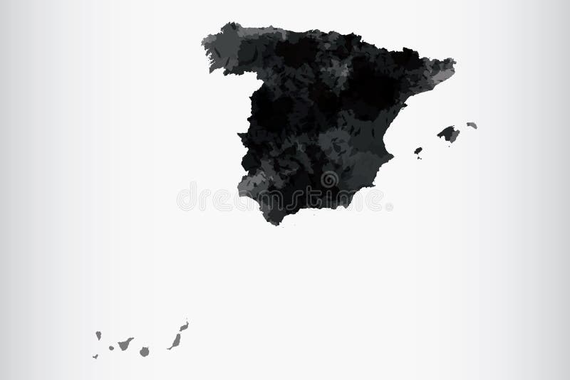 Spain watercolor map vector illustration of black color with border lines of different regions or divisions on light background stock vector