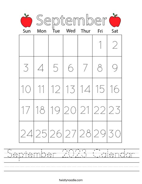 September calendar worksheet