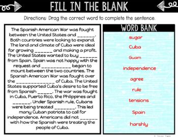 Spanish american war digital interactive notebook choice board