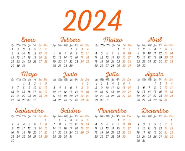 Premium vector calendar template for in spanish the week starts on monday