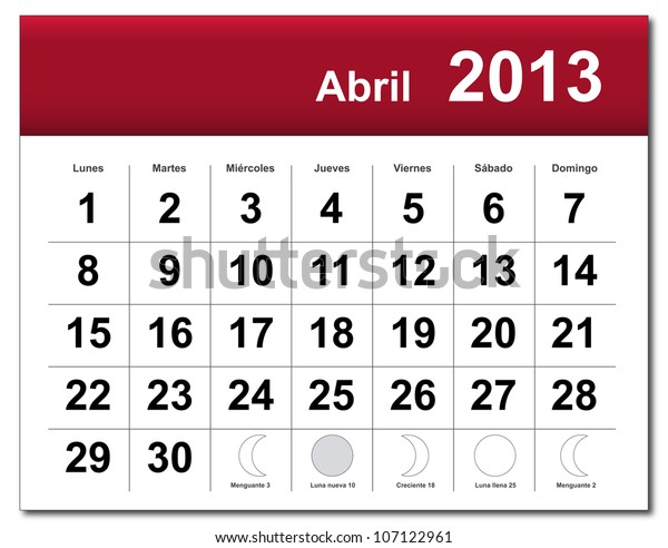 Spanish version april calendar calendario stock illustration