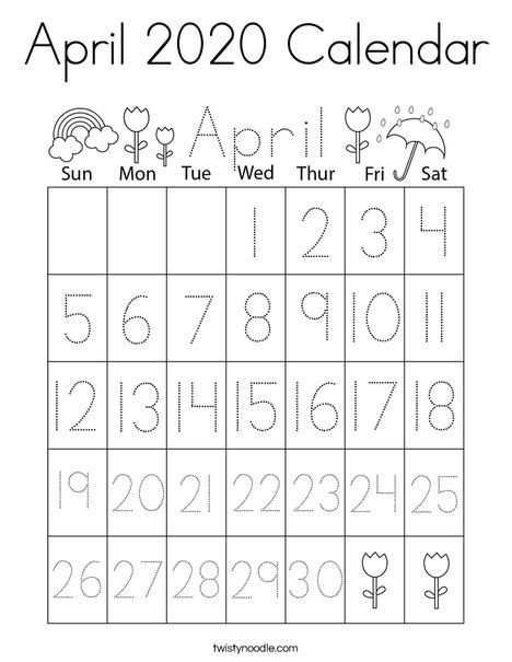 April calendar coloring page