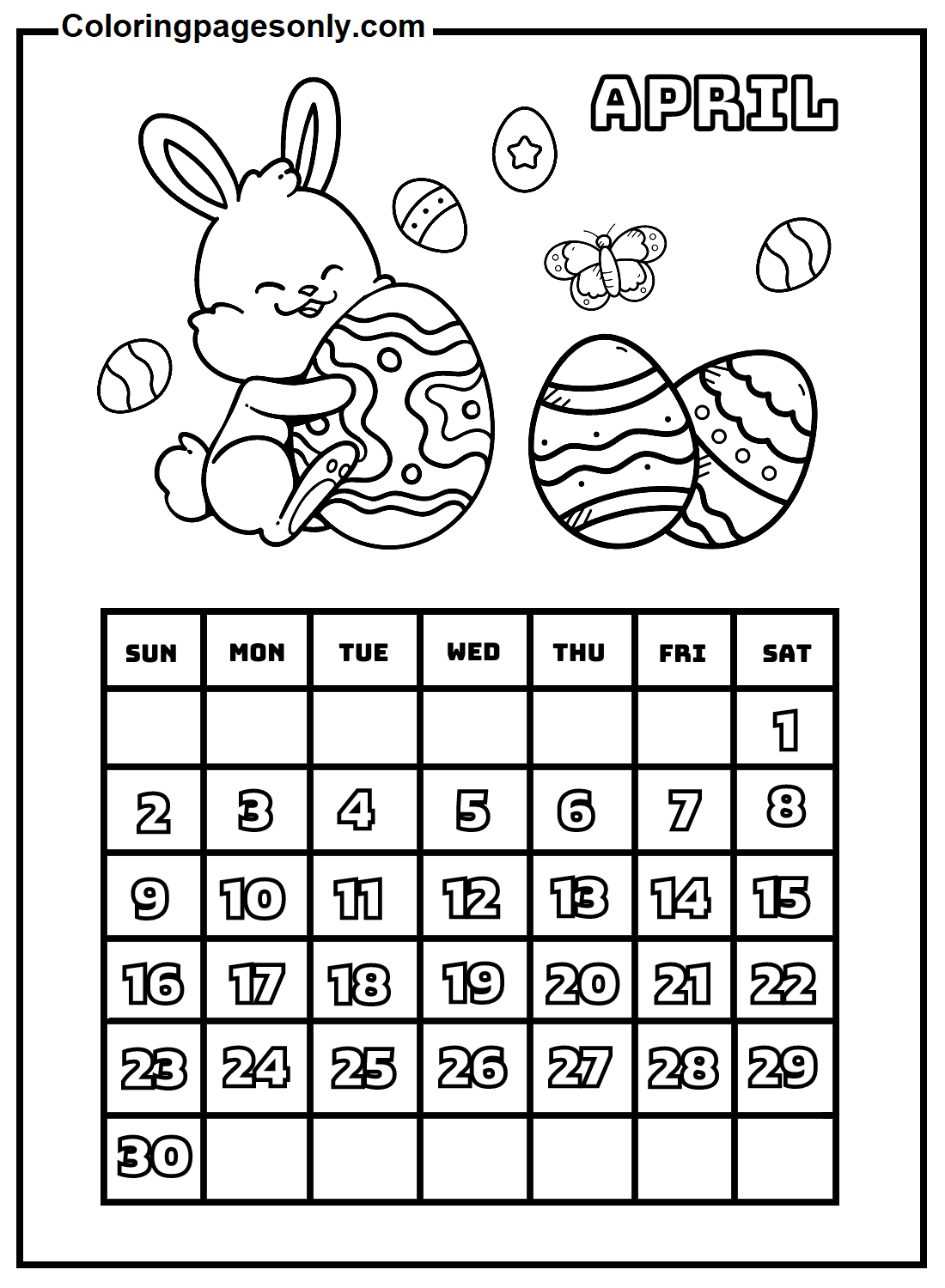 April calendar coloring page