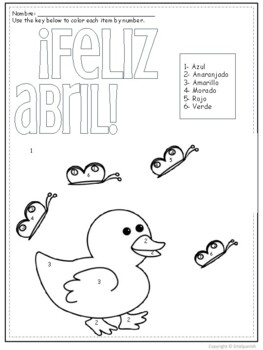 Spanish color by number feliz abril
