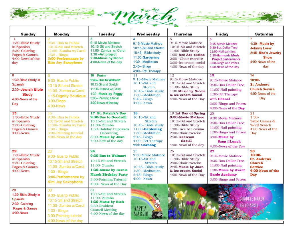 Events and activities at eastside active living facility