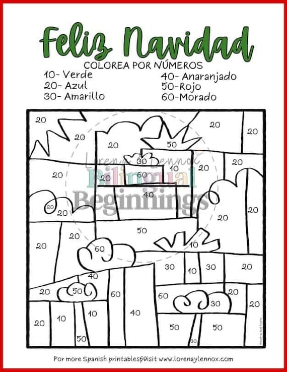 Christmas color by number coloring pages in spanish instant download