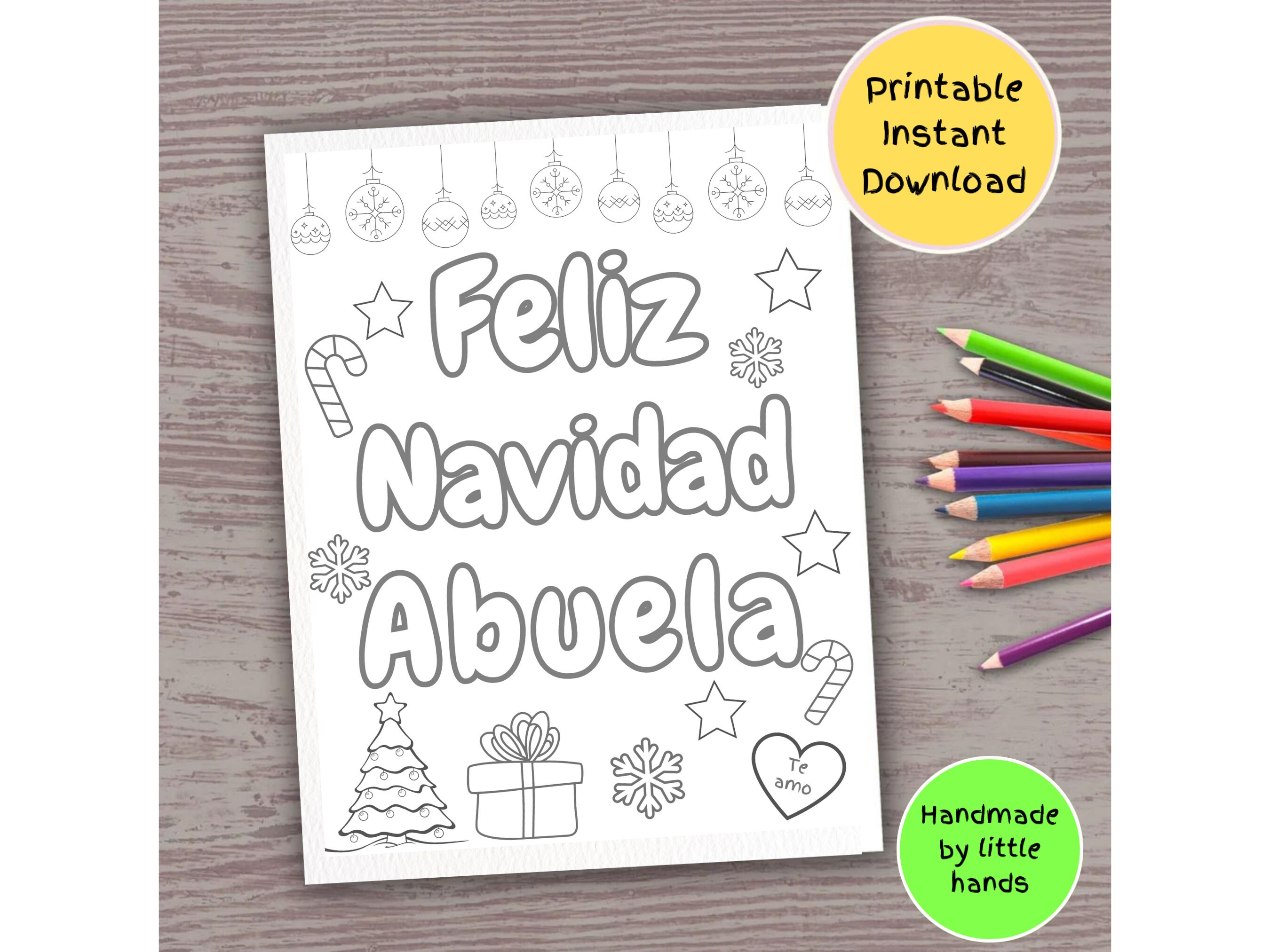 Feliz navidad abuela printable coloring sheet for kids art craft activity handmade christmas card gift from toddler grandson granddaughter instant download
