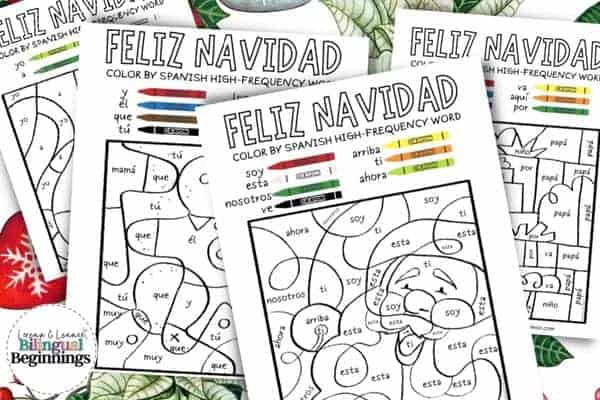 Christmas color by sight word free printables in spanish