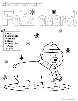 Spanish color by number feliz enero
