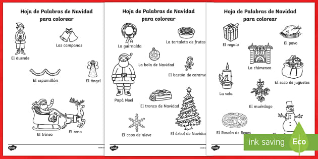 Navidad hojas palabras lorear spanish teacher made