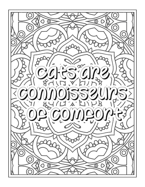 Premium vector cat quotes coloring page coloring page for adults