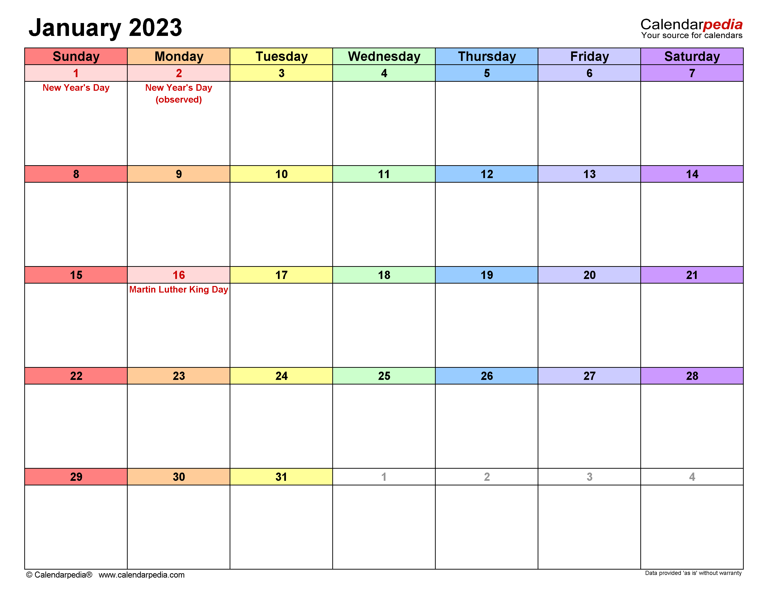 January calendar templates for word excel and pdf