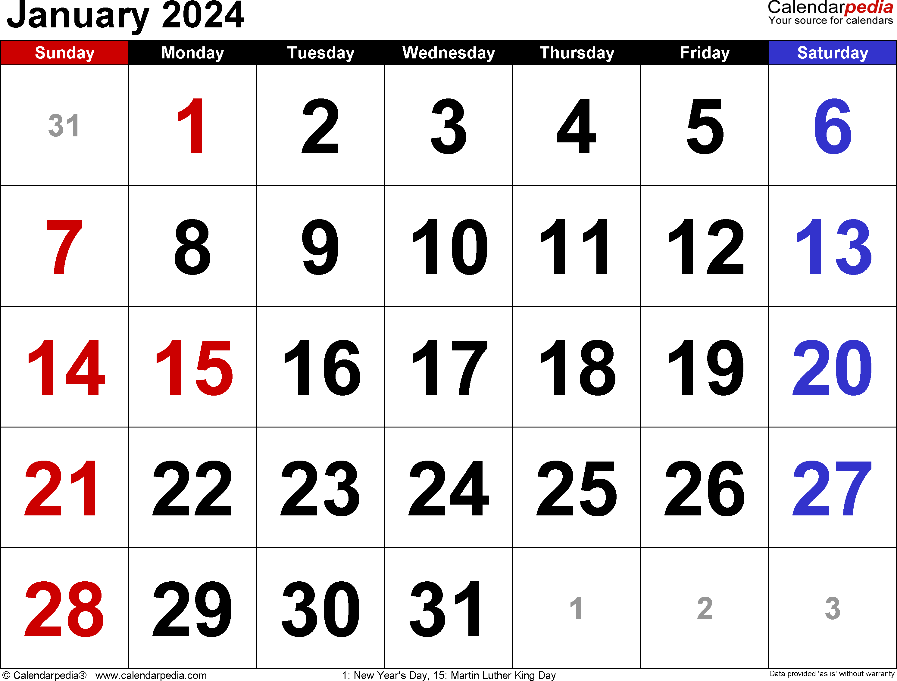 January calendar templates for word excel and pdf