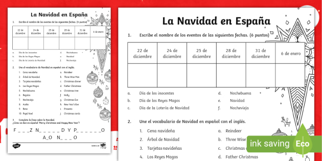 Spanish christmas worksheets christmas in spain