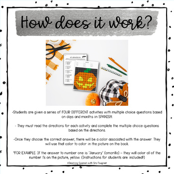 Halloween spanish days and months calendar worksheets coloring sub plans