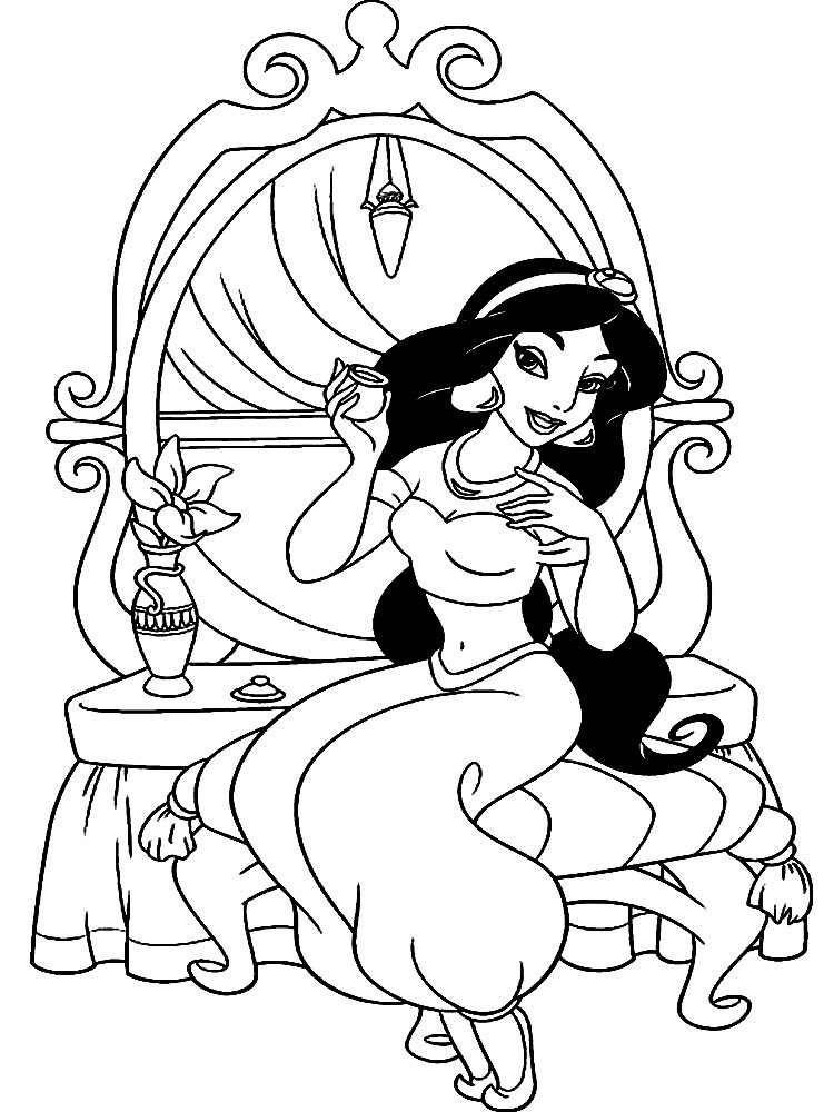 Princess jasmine drinking tea coloring page