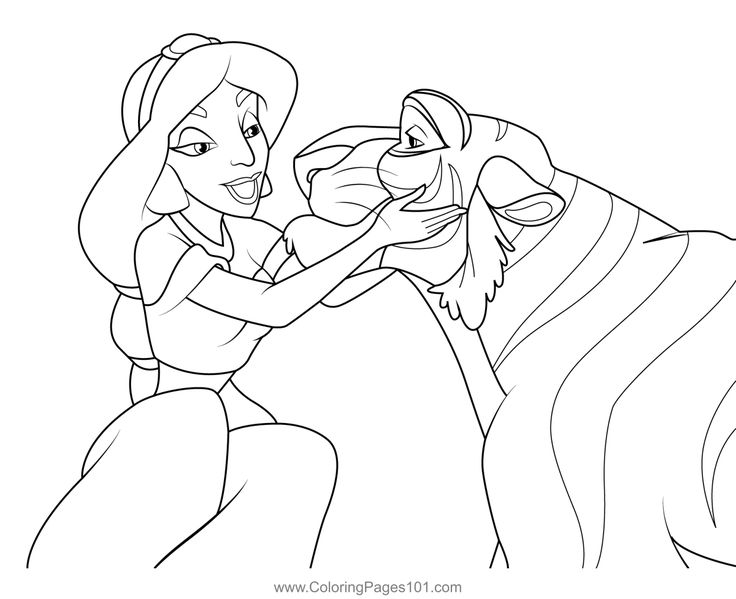 Jasmine with tiger coloring page coloring pages coloring pages for kids printable coloring pages