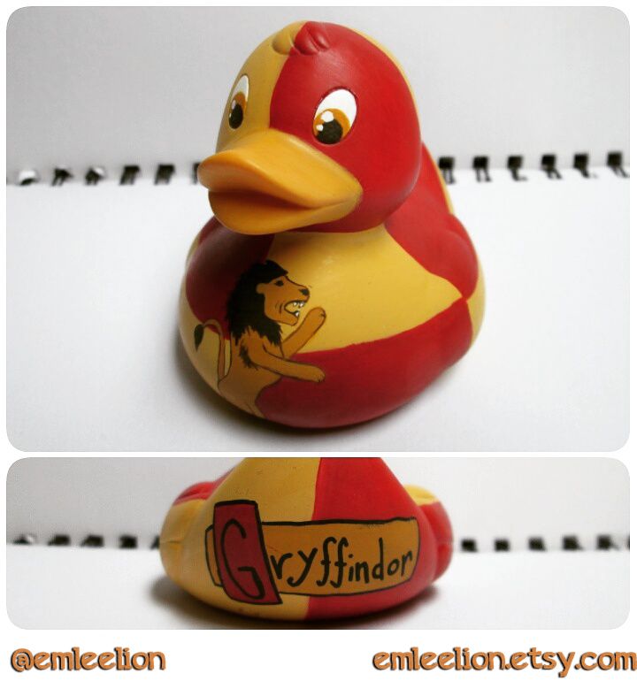 Custom hand painted gryfindor rubber duck made for a harry potter obsessed friend this one is a cousin to my slytherin duck seâ rubber duck rubber ducky duck