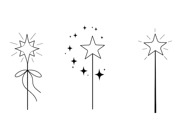 Premium vector three magic wands for design element kids coloring book page vector outline illustration
