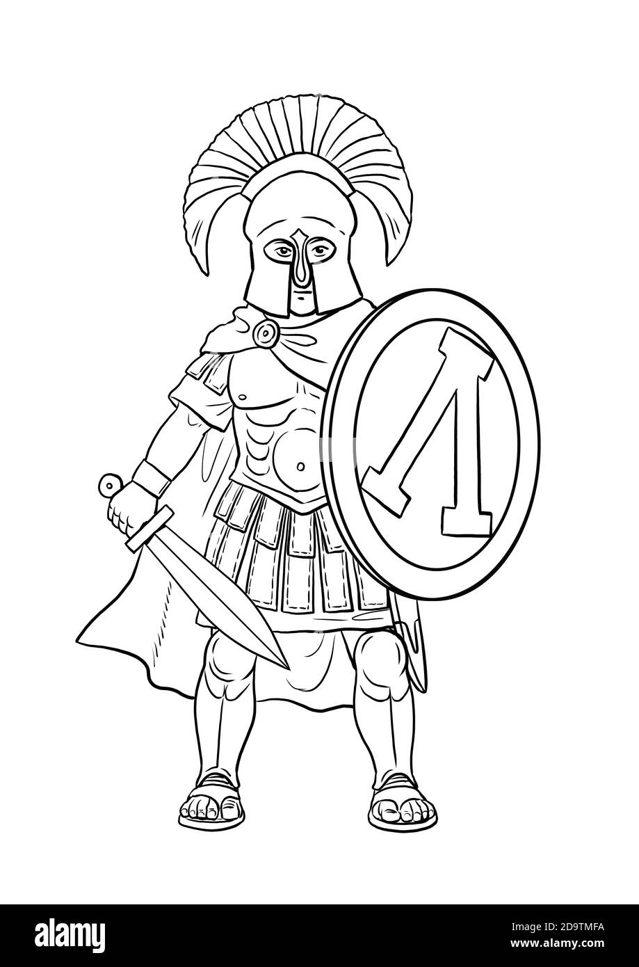 Spartan hoplite for coloring colouring template for children stock photo