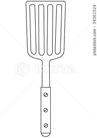 Line art black and white bbq spatula wooden handle