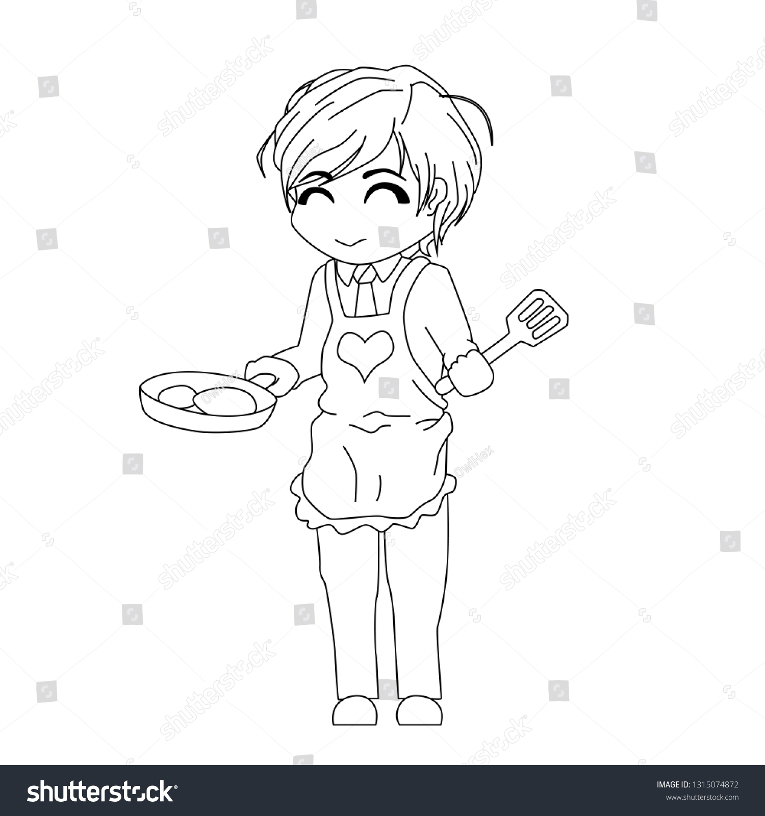 Happy kawaii chef spatula meal pan stock vector royalty free