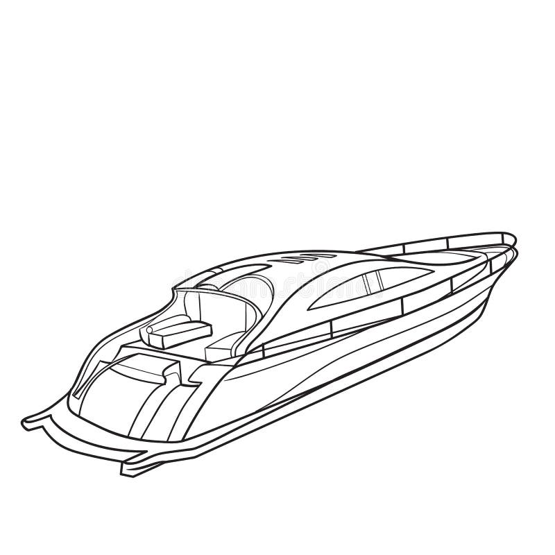 Motor boat sketch coloring book isolated object on white background vector illustration stock vector