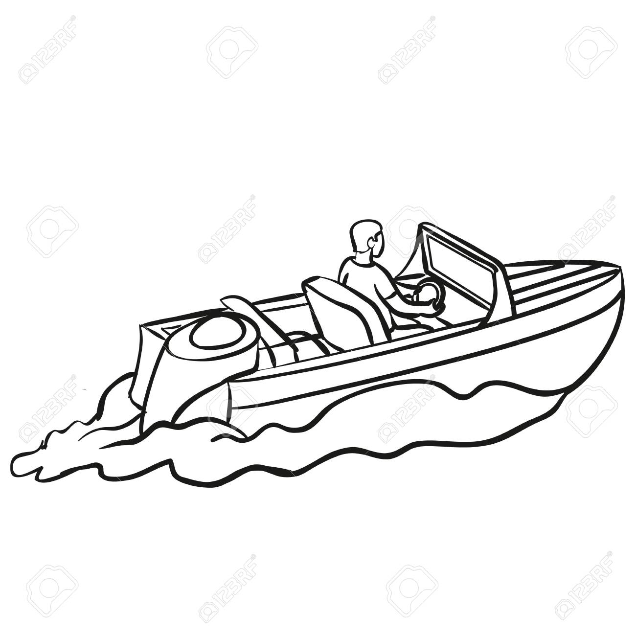 Sketch man controls a motor boat coloring book isolated object on a white background vector illustration eps royalty free svg cliparts vectors and stock illustration image