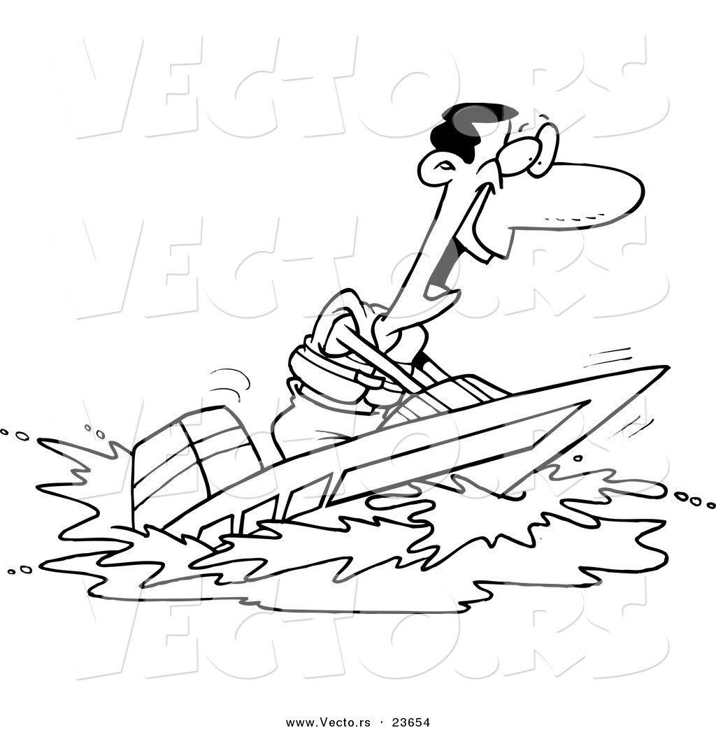 R of a cartoon black man on a speed boat