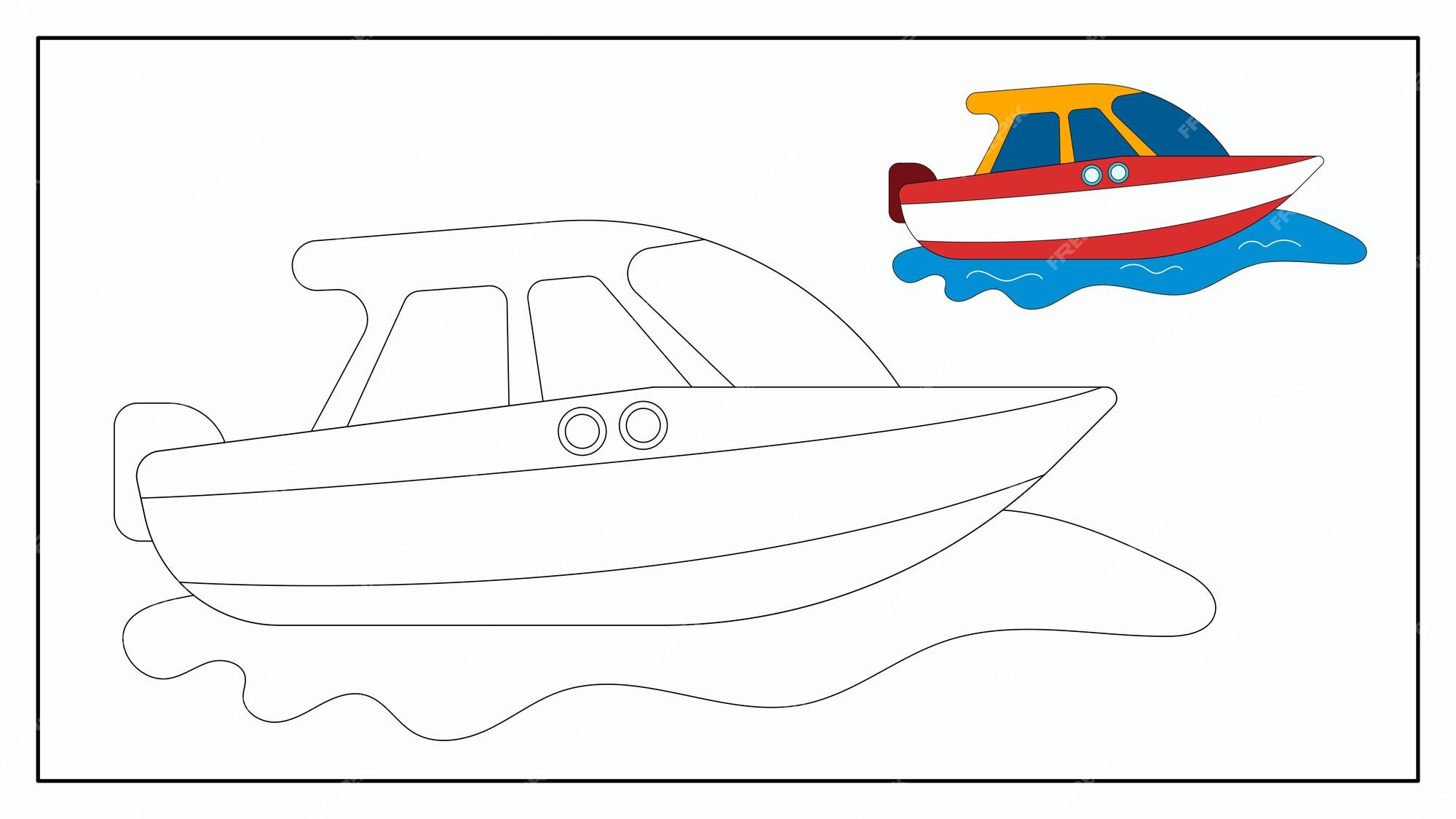 Premium vector speed boat coloring page illustration for kid water transport collection vector cartoon doodle style