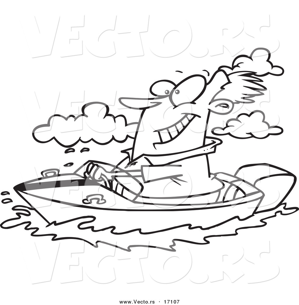 R of a cartoon man boating