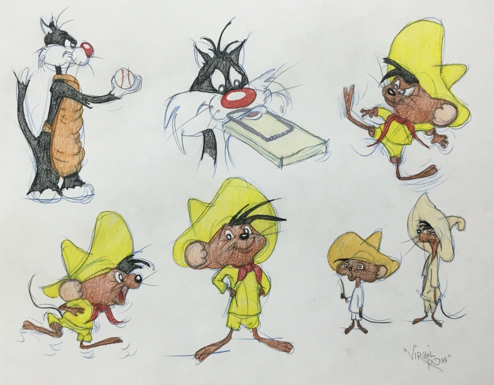 Virgil ross original signed model sheet drawing speedy gonzales drawing speedy gonzales