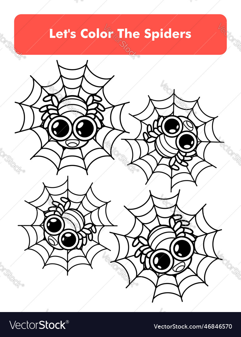 Cute spiders coloring book page in letter vector image