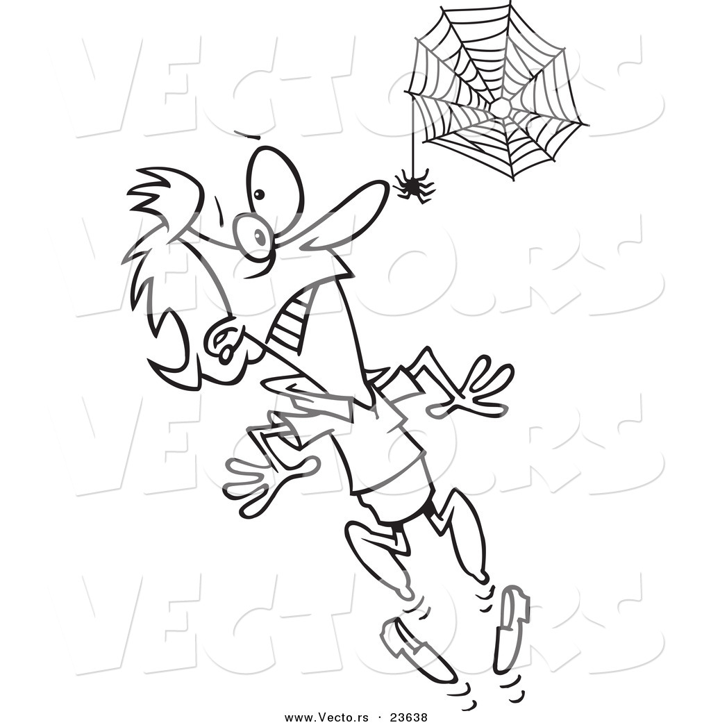 R of a cartoon spider scaring a woman