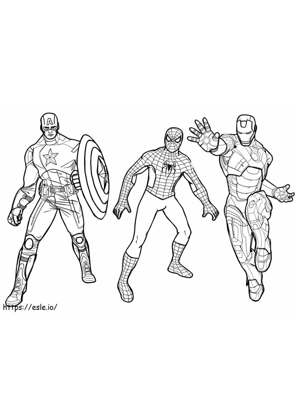 Capitan america y spiderman ironman coloring page