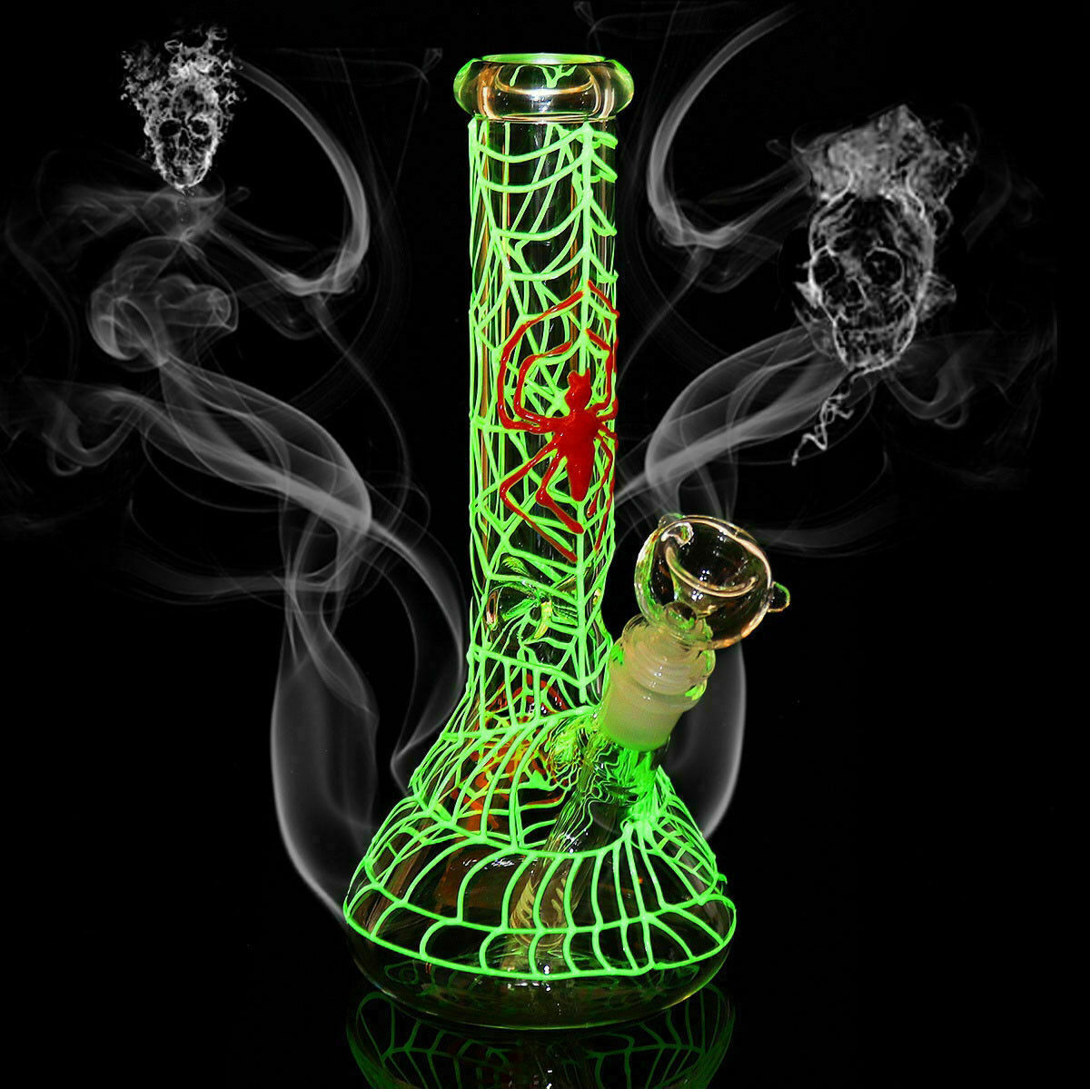 Glow in the dark spider glass hookah water pipe smoking pipes beaker bongs