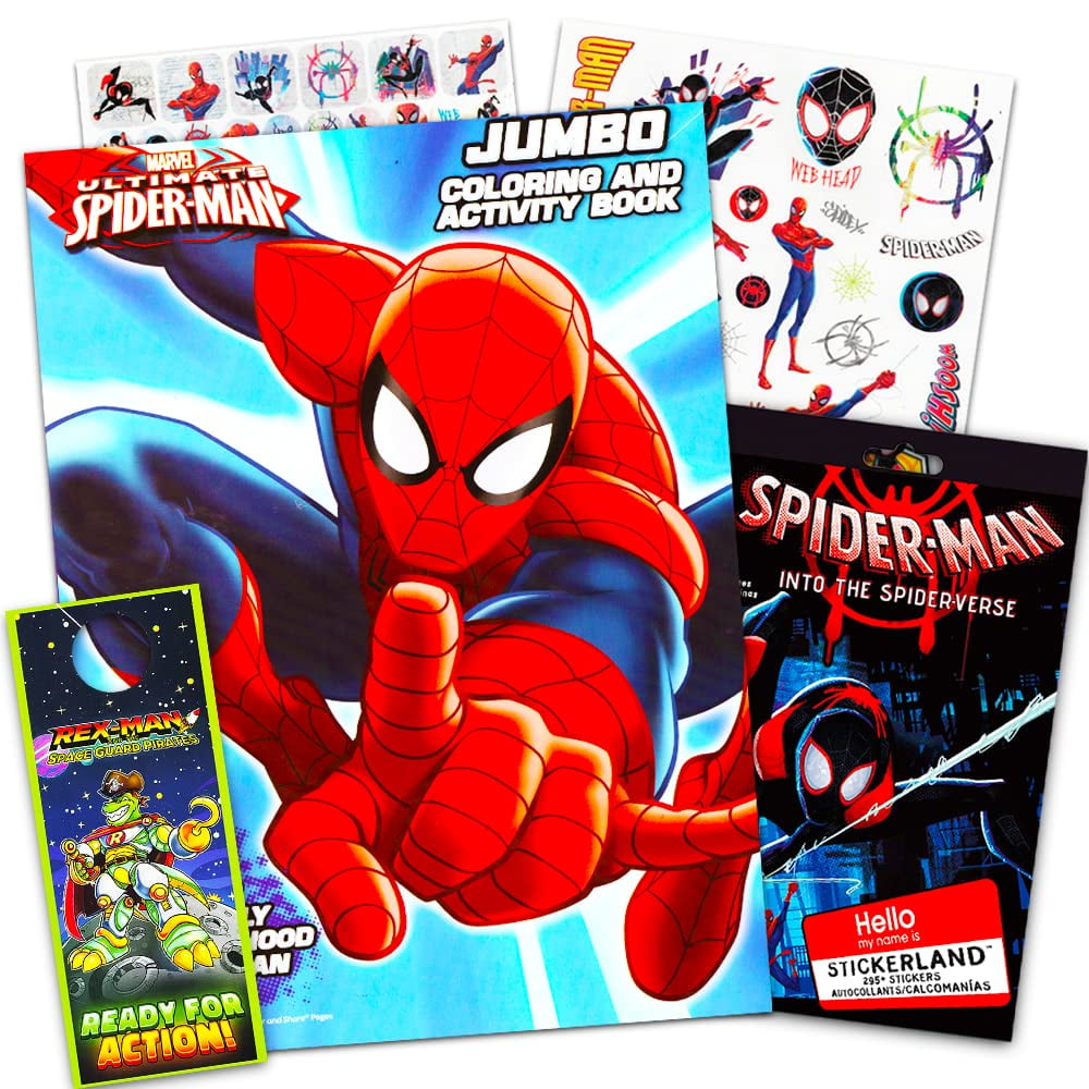 Marvel spiderman coloring book bundle with spiderman stickers and rex