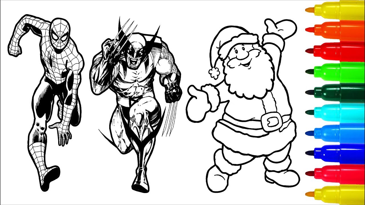 Spideran iron an santa claus superheros coloring pages colouring pages for kids