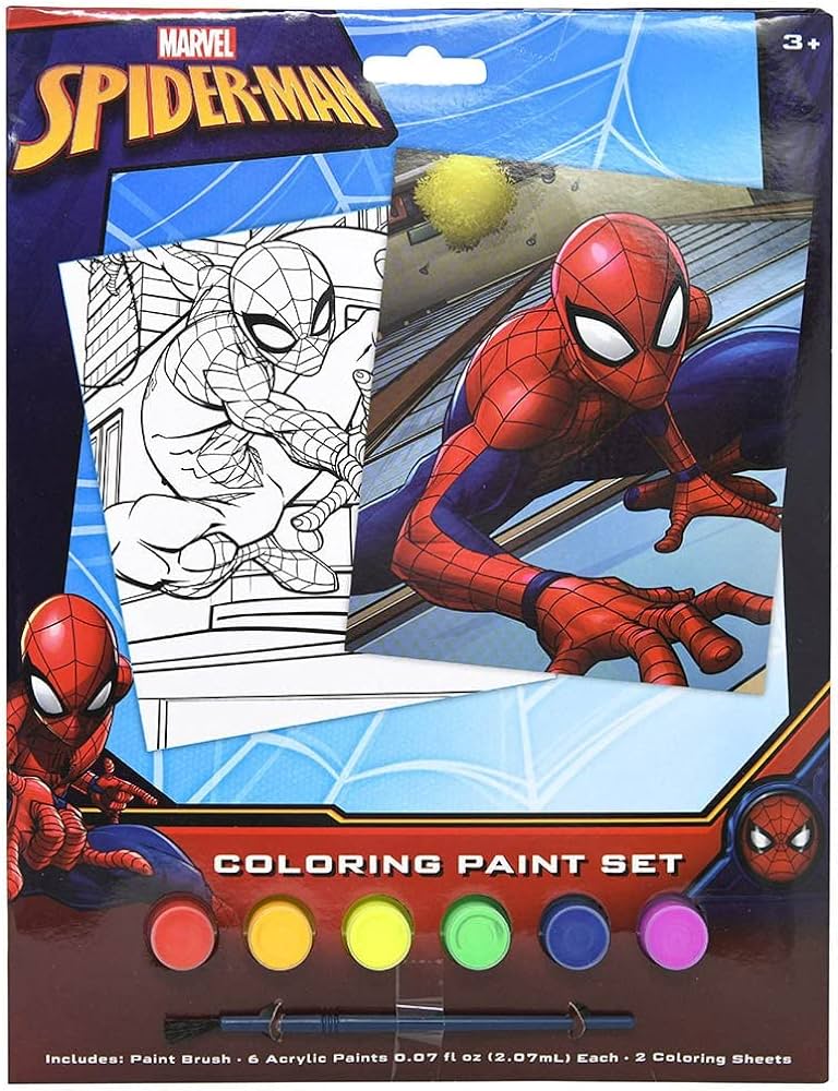 Spiderman kids arts and crafts coloring paint set with colors paint brush and poster sheets toys games
