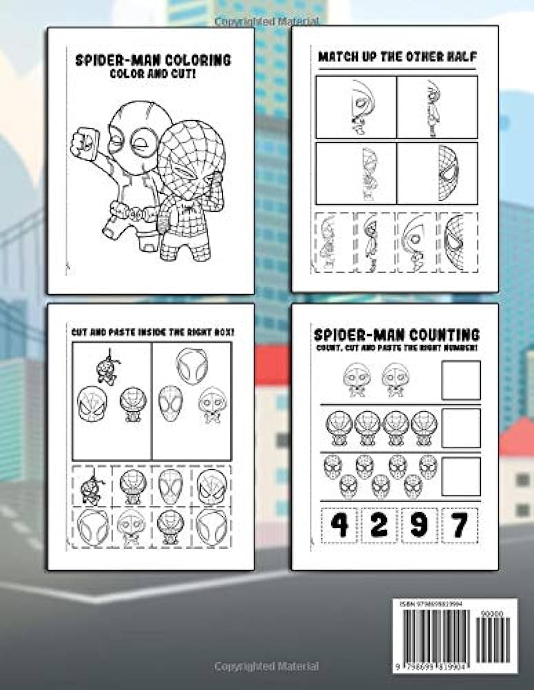 Spider man cut and paste workbook for preschool a fun activity workbook with many spider man designs cool crafts for kids to relax and relieve stress matlle dave books