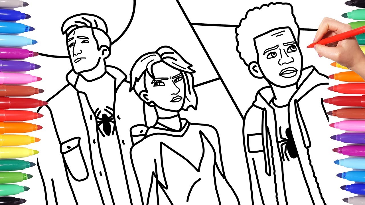 Spideran into the spiderverse iles orales peter parker and gwen spideran coloring pages
