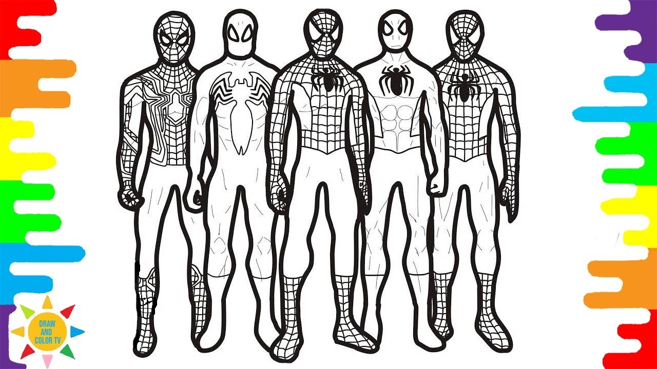 Spiderman different forms and venom coloring pagessuperheroes coloringdraw and color tv