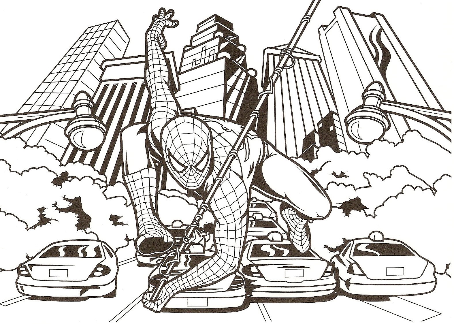 Spiderman in action coloring pages