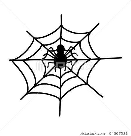 Hand drawn doodle web with spider halloween