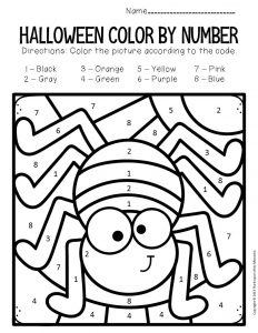 Color by number halloween preschool worksheets