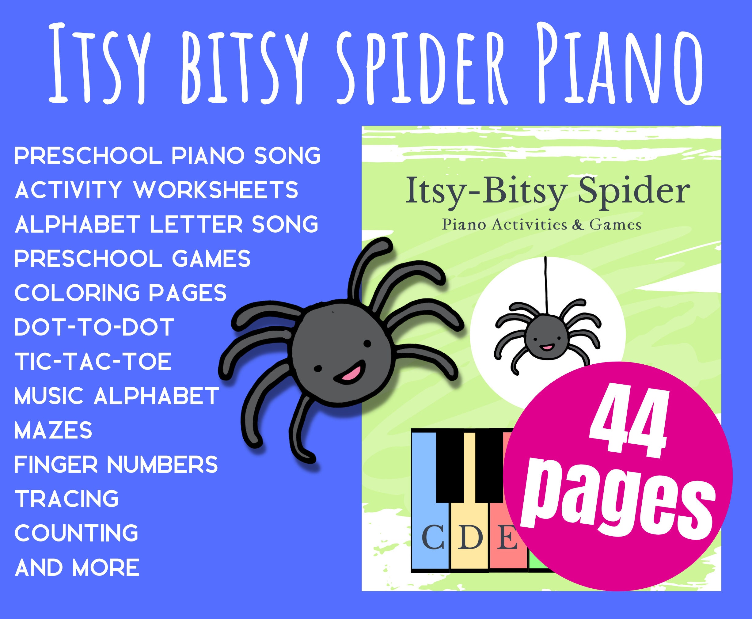 Itsy bitsy spider piano music activities games for preschool learning