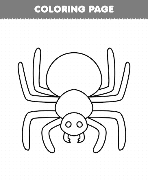Premium vector education game for children coloring page of cute cartoon spider line art printable bug worksheet