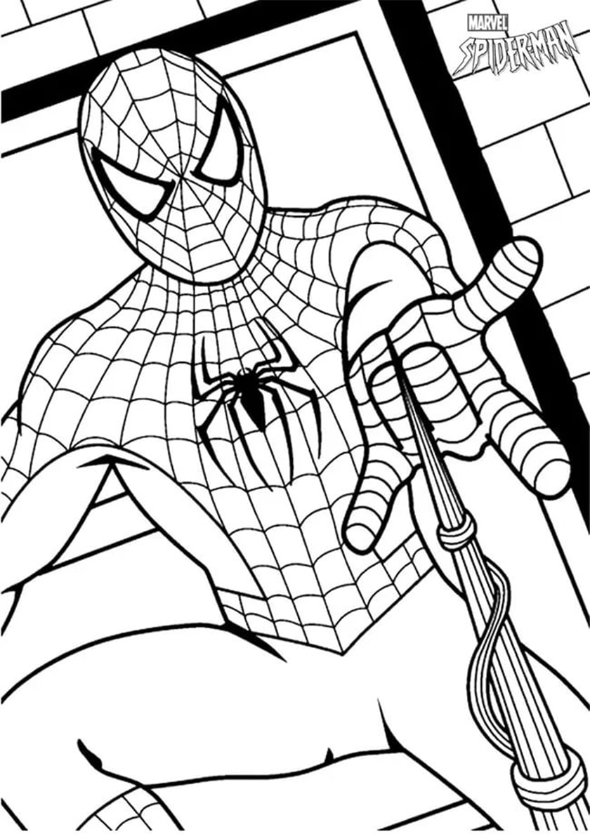 Spider man giving a spider web coloring page