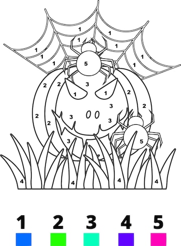 Premium vector halloween coloring pages for kids halloween color by number pages