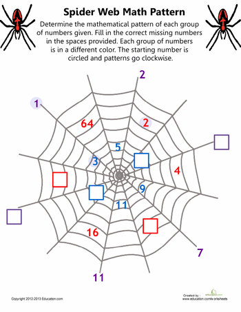 Plete the spiderweb number sequences worksheet education charlottes web activities math patterns halloween math